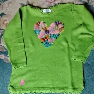 Quacker Factory Long Sleeve Sequined Heart Spring Time Sweater With Crochet Trim